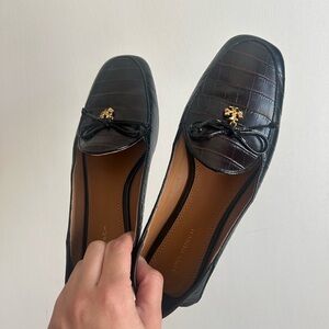 Tory Burch Dark Brown Croc-Embossed Loafers
